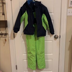 Kids Navy and Green Jacket ski set . Size 7/8 years.